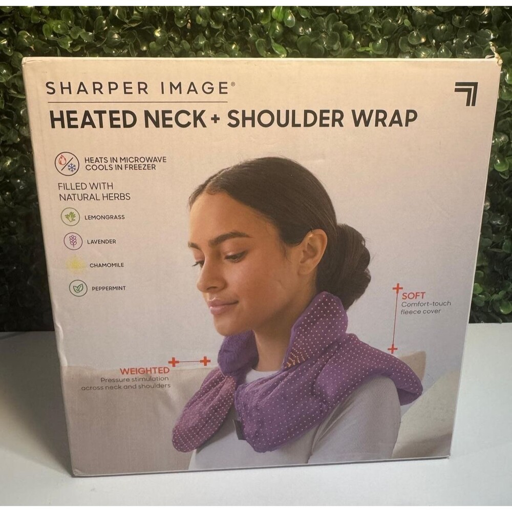 SHARPER IMAGE Heated Neck Shoulder Wrap Microwavable Cooling Lavender Herb Pad